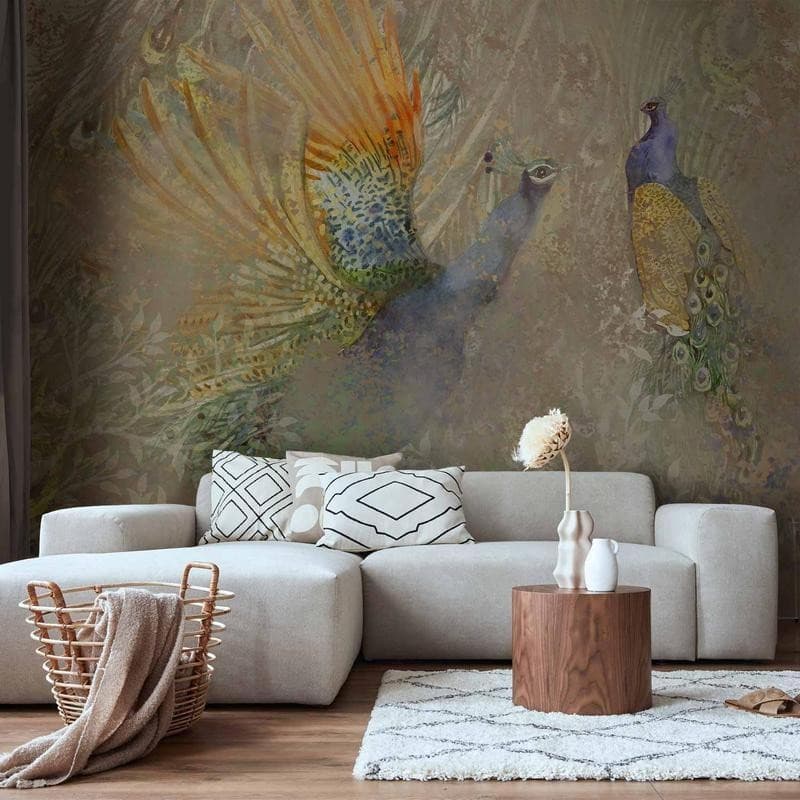Carta da parati - Peacocks in dance - bird motif among an abstract pattern with ornaments - 13