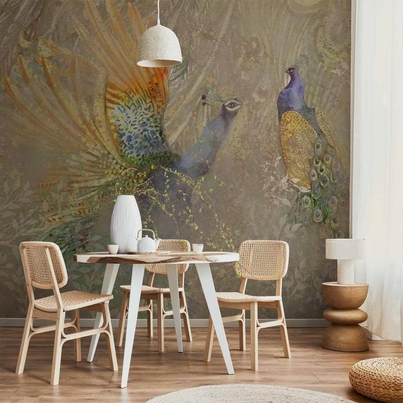 Carta da parati - Peacocks in dance - bird motif among an abstract pattern with ornaments - 14
