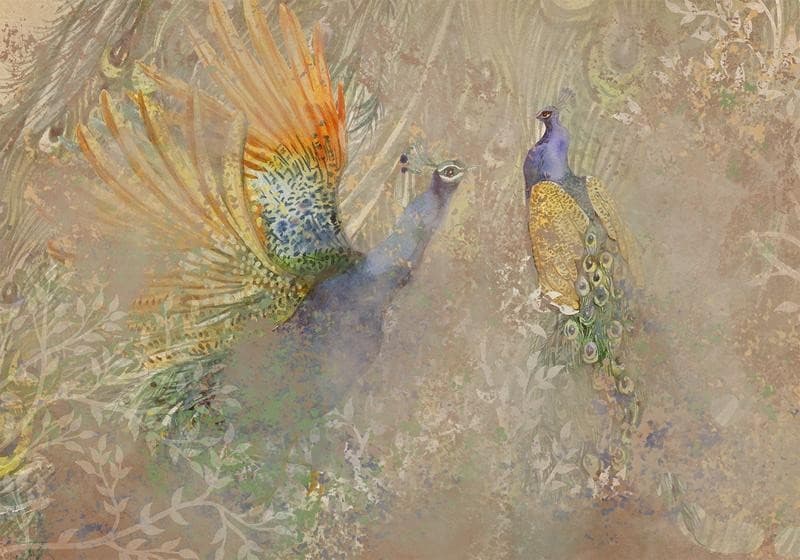 Carta da parati - Peacocks in dance - bird motif among an abstract pattern with ornaments - 6