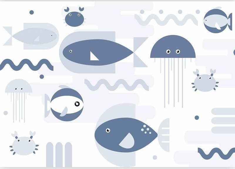 Carta da parati - Minimalist ocean - geometric fish and crabs in water for kids - 4