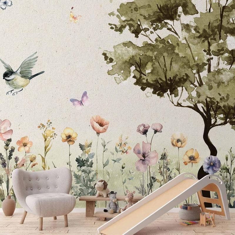Carta da parati - Spring Meadow - a Clearing With Flowers Painted in Watercolours - 14