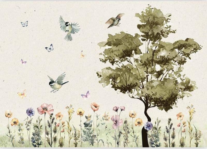 Carta da parati - Spring Meadow - a Clearing With Flowers Painted in Watercolours - 4