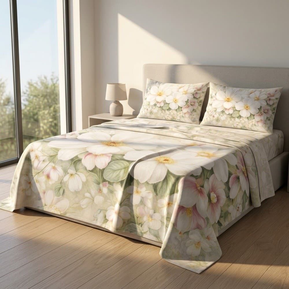 Lenzuola Copriletto Matrimoniale in cotone Fiori Vintage Botticelli Home - 3