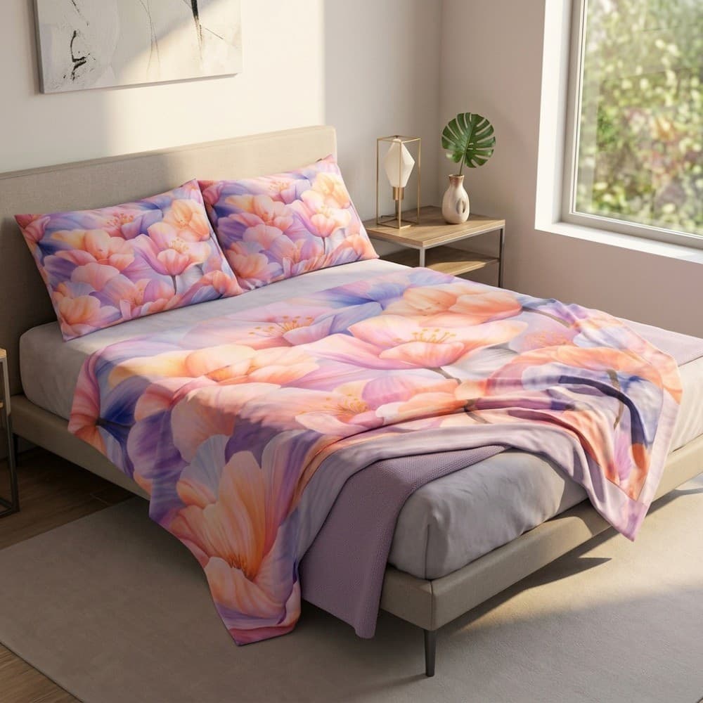 Lenzuola Copriletto Matrimoniale in cotone Papaveri Multicolor Botticelli Home - 4