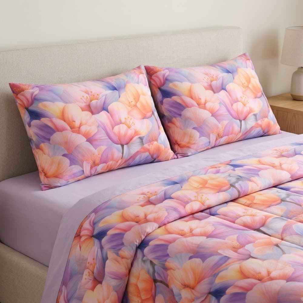 Lenzuola Copriletto Matrimoniale in cotone Papaveri Multicolor Botticelli Home - 7