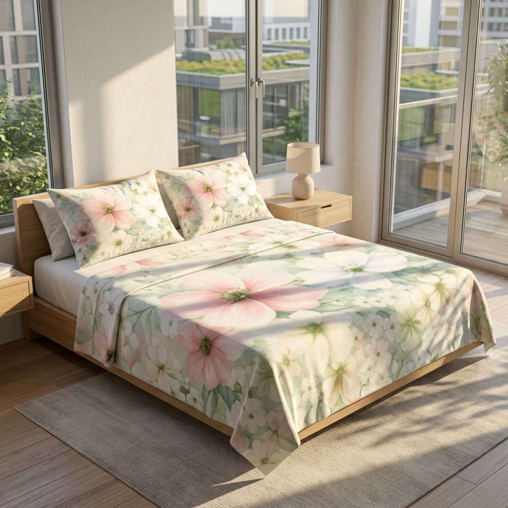 Lenzuola Copriletto Matrimoniale in cotone Fiori colorati Botticelli Home - 4
