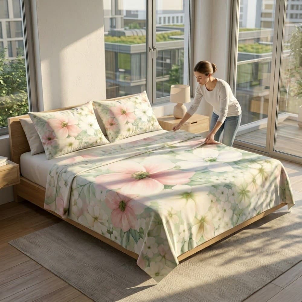 Lenzuola Copriletto Matrimoniale in cotone Fiori colorati Botticelli Home - 7