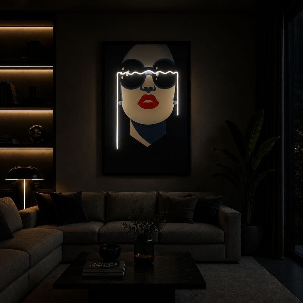 Quadro con Led su tela con cornice Azzurra - 6