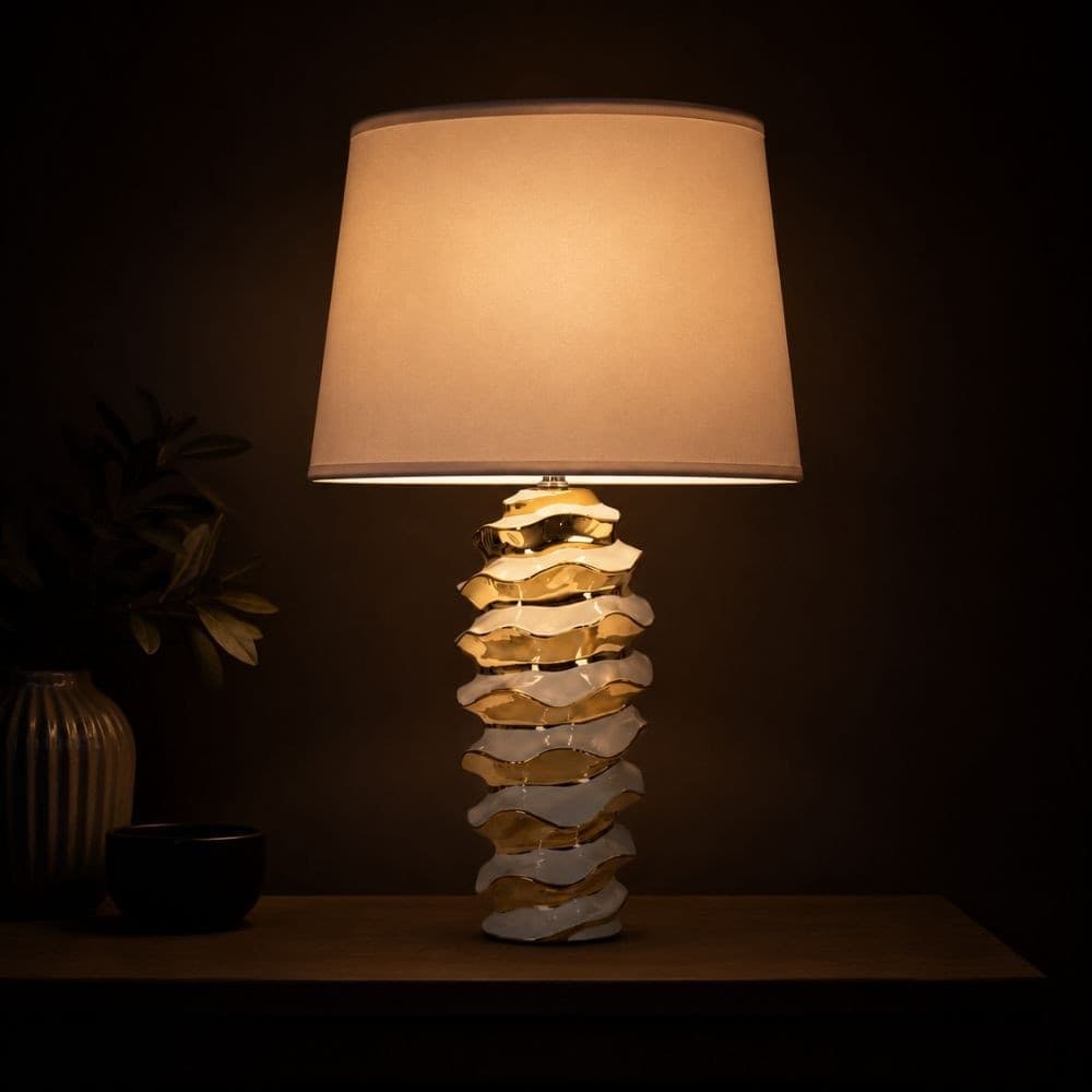 Lampada da Tavolo in ceramica bianca e oro Elettra - 5