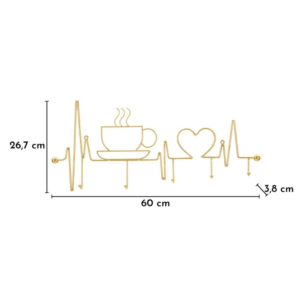 Appendiabiti da parete Metallo oro Caffè col cuore - 7