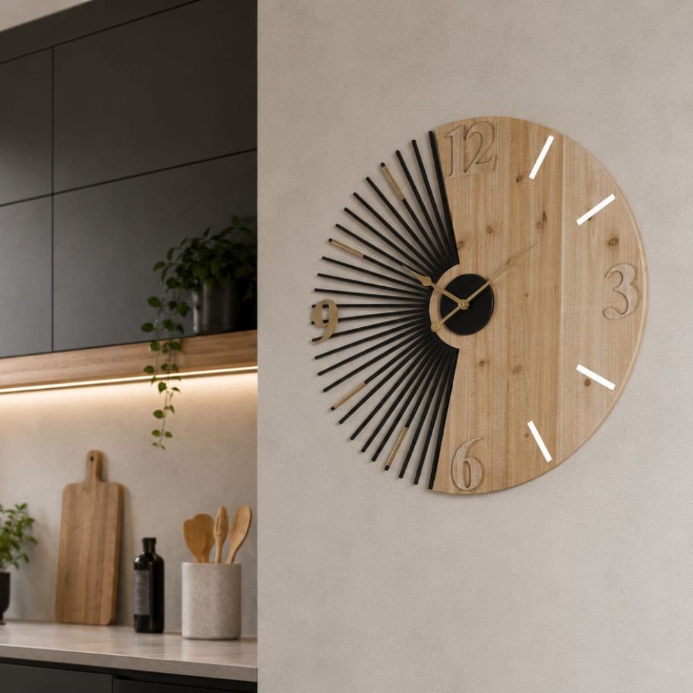 Orologio da Parete Moderno in Legno e Metallo Sole - 2