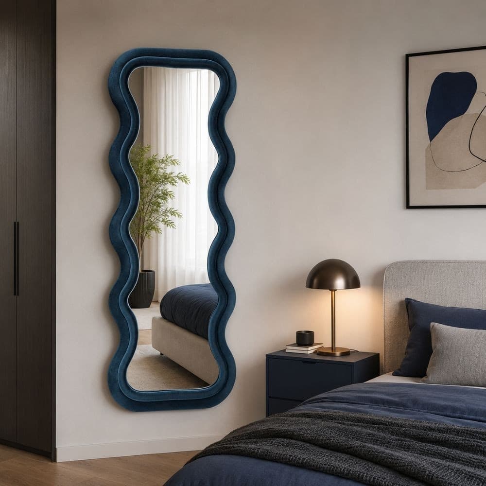Specchio da Parete in Velluto blu Design onda Marea