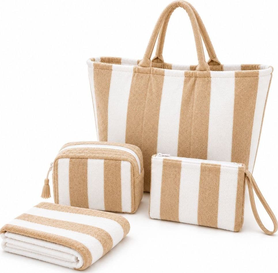 Set Mare Premium Forte dei Marmi Sabbia – Telo, Borsa, Beauty e Pochette Coordinati - 5