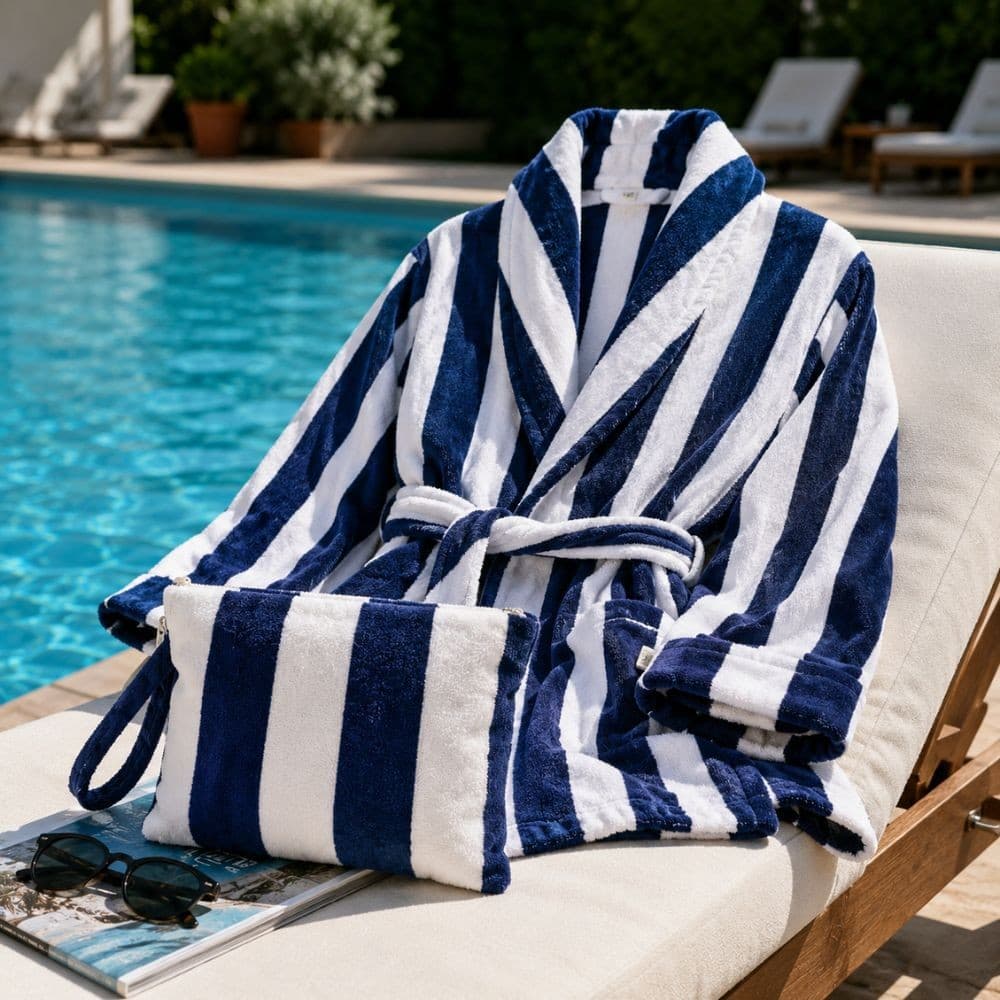 Set Accappatoio e Pochette Forte dei Marmi Blu in Spugna Velour di Cotone - 3