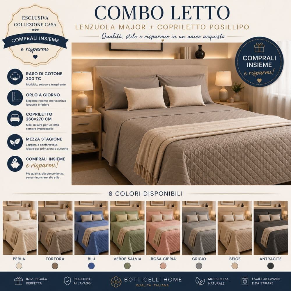 Combo Lenzuola e Copriletto Matrimoniale Botticelli Home Major e Posillipo – Comprali Insieme e Risparmi - 12