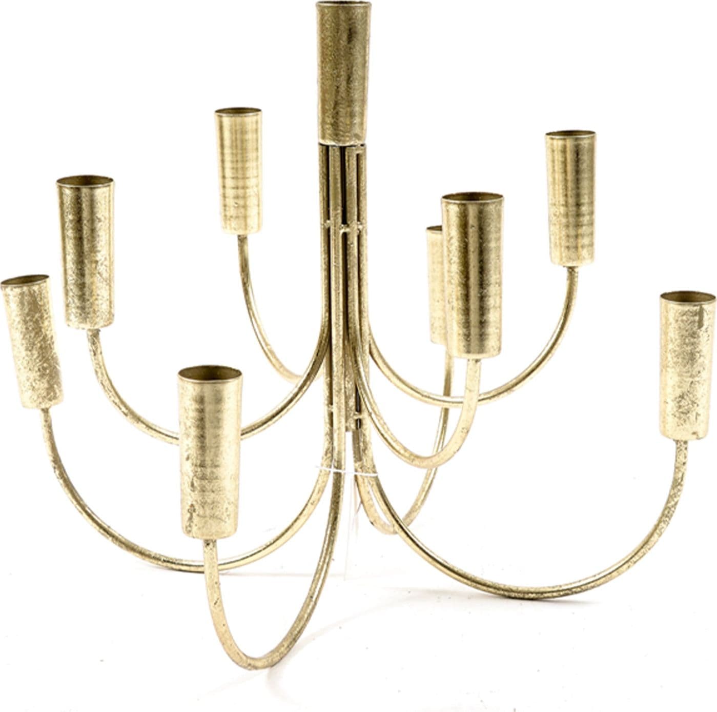 Candelabro da appoggio con 9 fuochi, in metallo, color oro, 31 x 38 x 38 cm