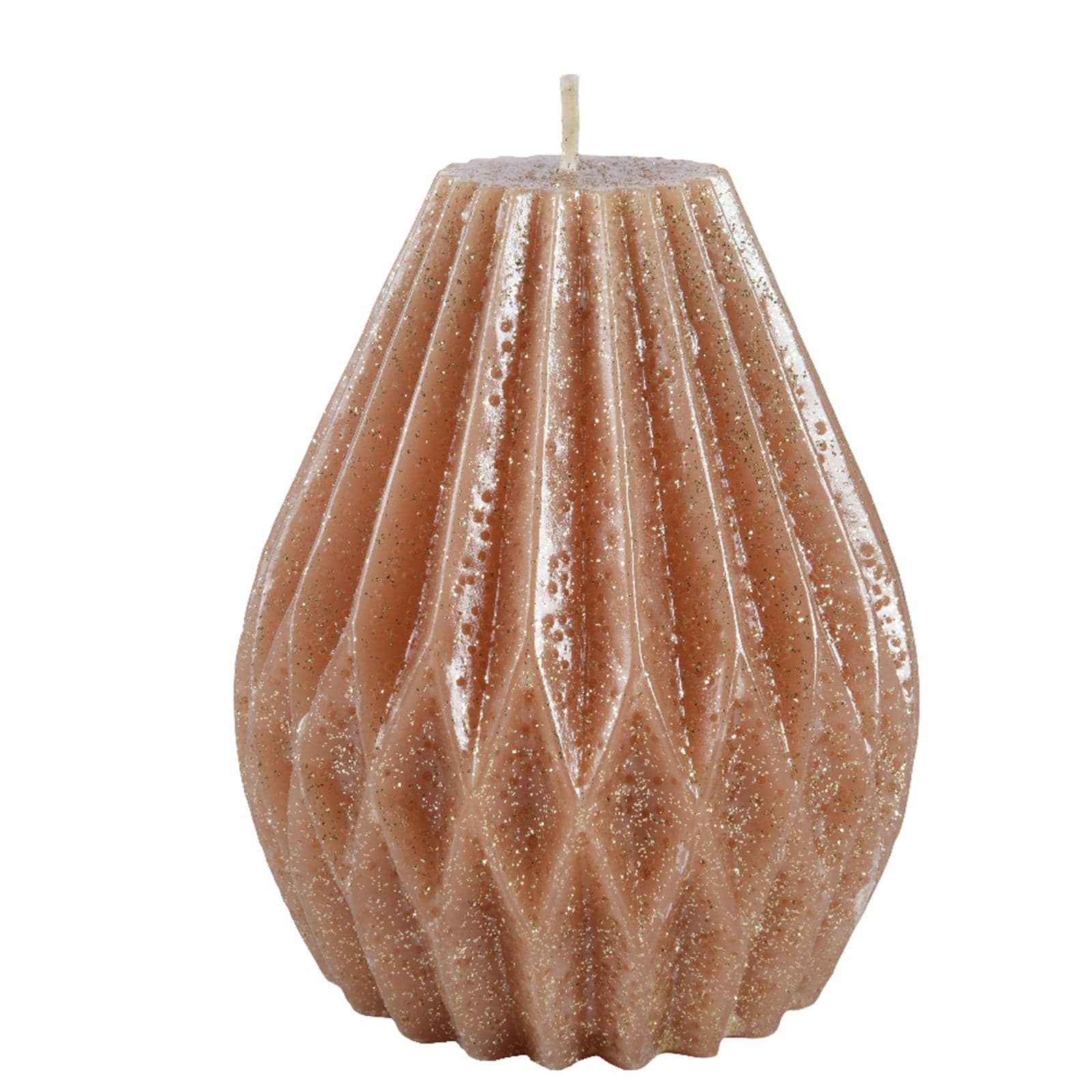 Candela decorativa in cera plissettata con glitter color marrone chiaro - 2