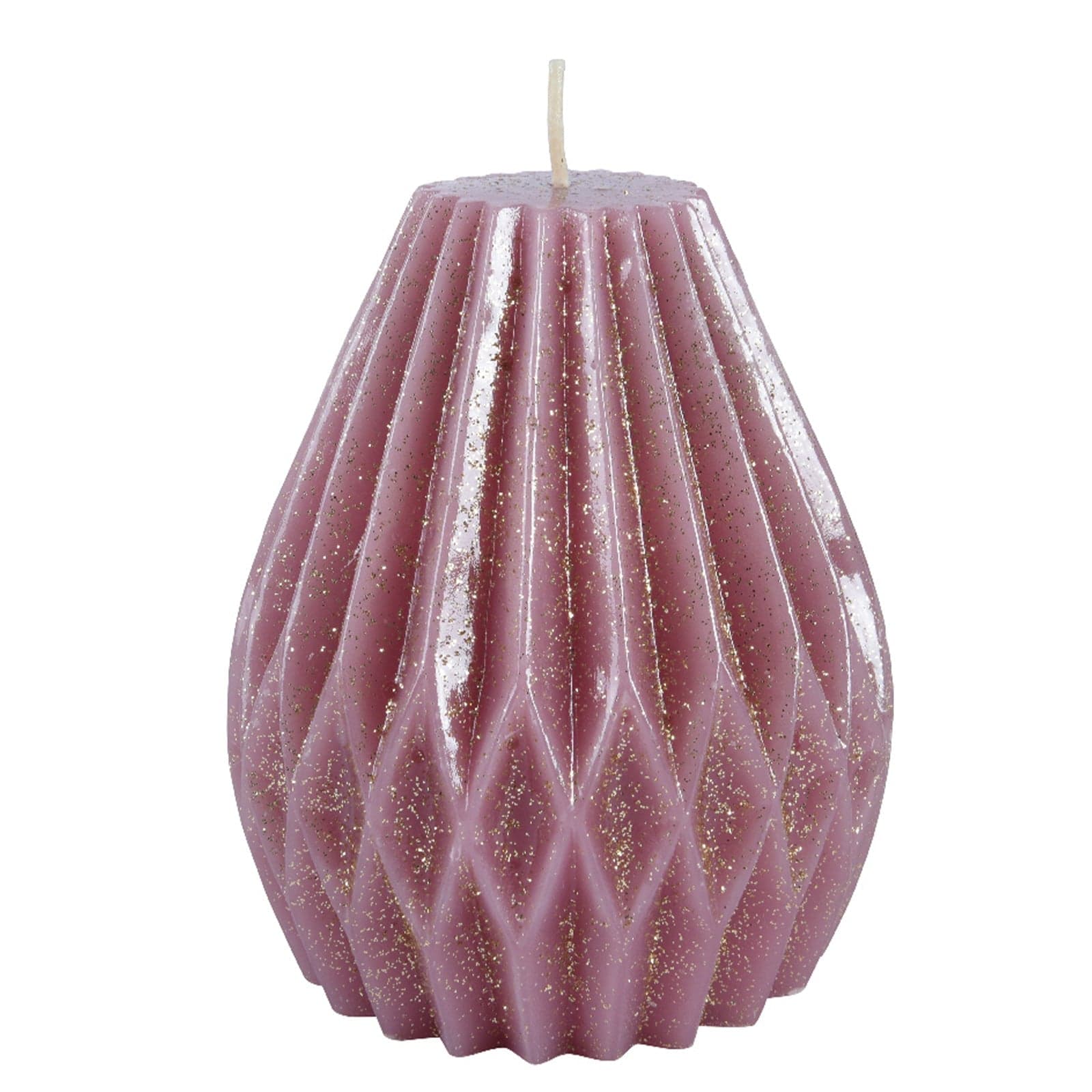 Candela decorativa in cera plissettata con glitter color rosa velluto - 2