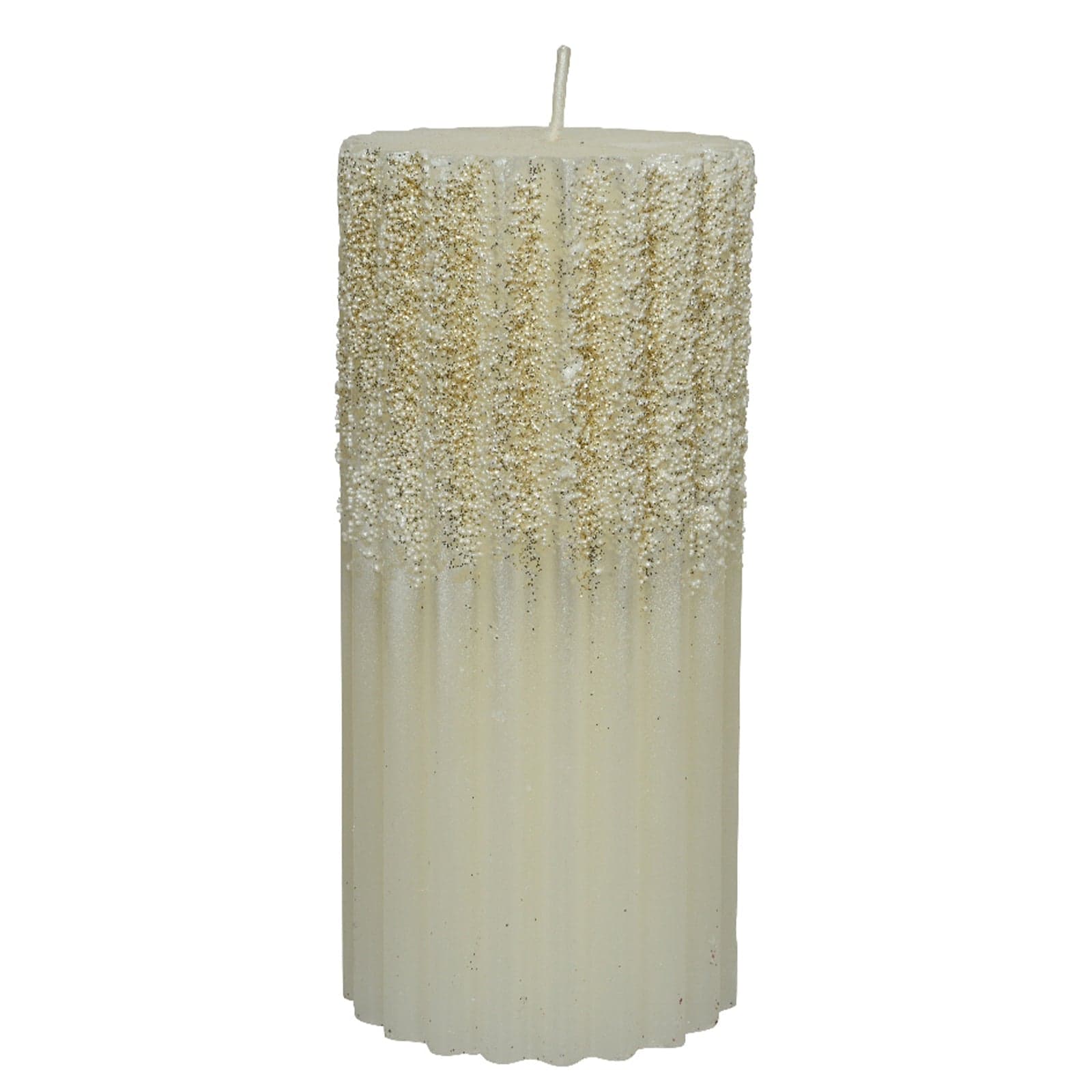 Candela decorativa in cera rigata con Glitter color Bianco Lana - 5
