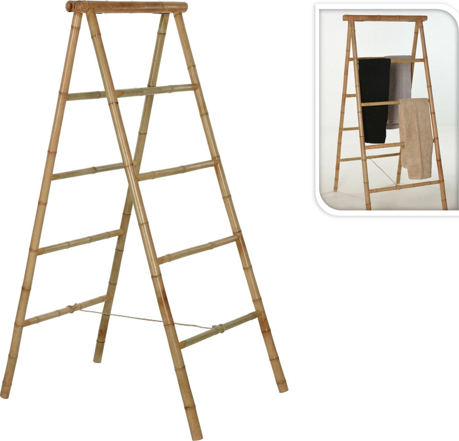 Porta asciugamani a forma di scala, struttura in Bambù resistente - 2