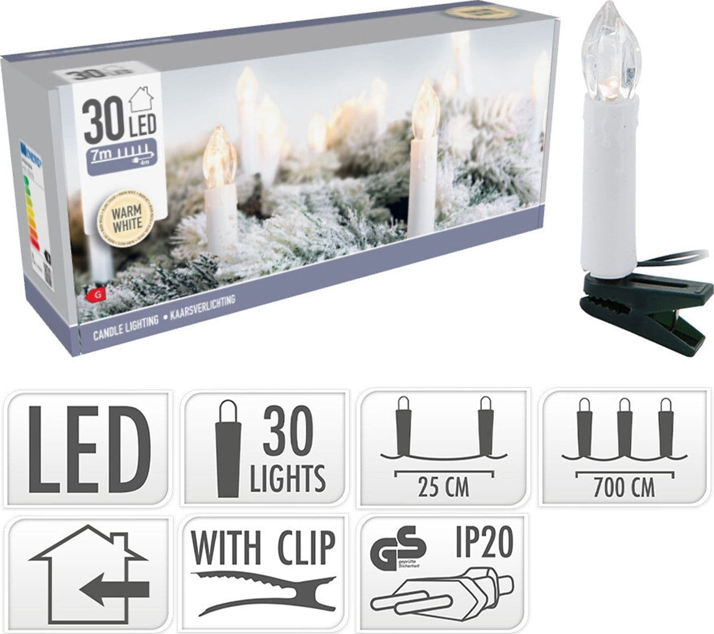 Ghirlanda con candele luce LED con clip per decorazioni natalizie - 3