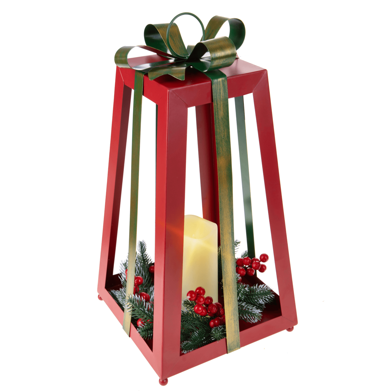Lanterna con candela e fiocco in metallo e plastica per decorazioni natalizie - 8
