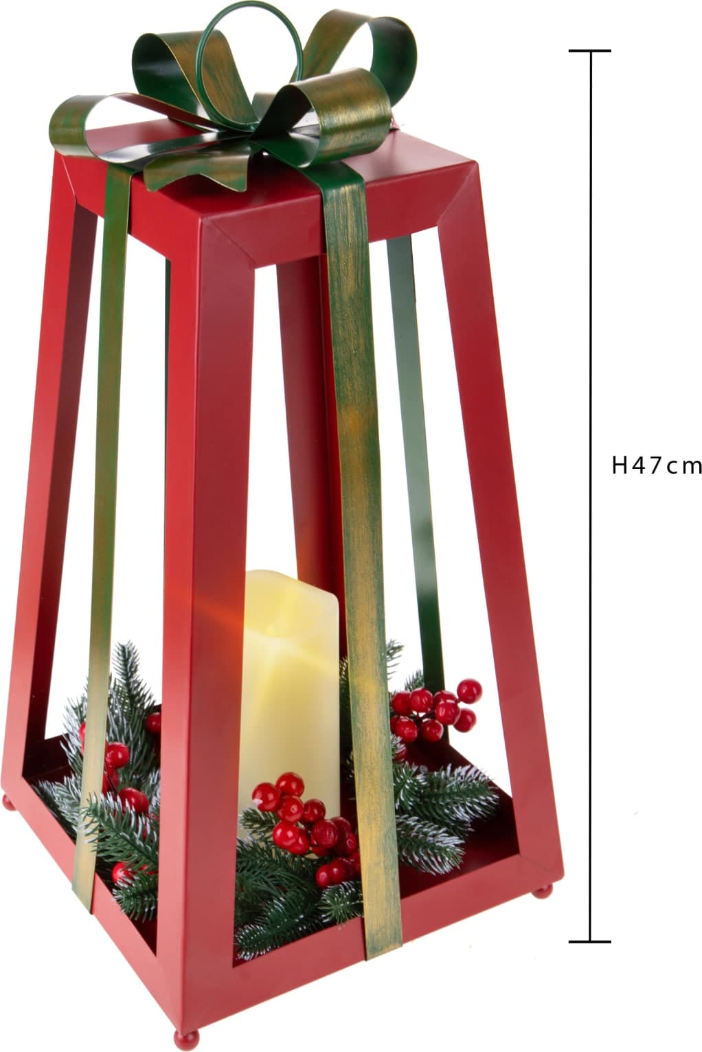 Lanterna con candela e fiocco in metallo e plastica per decorazioni natalizie - 4