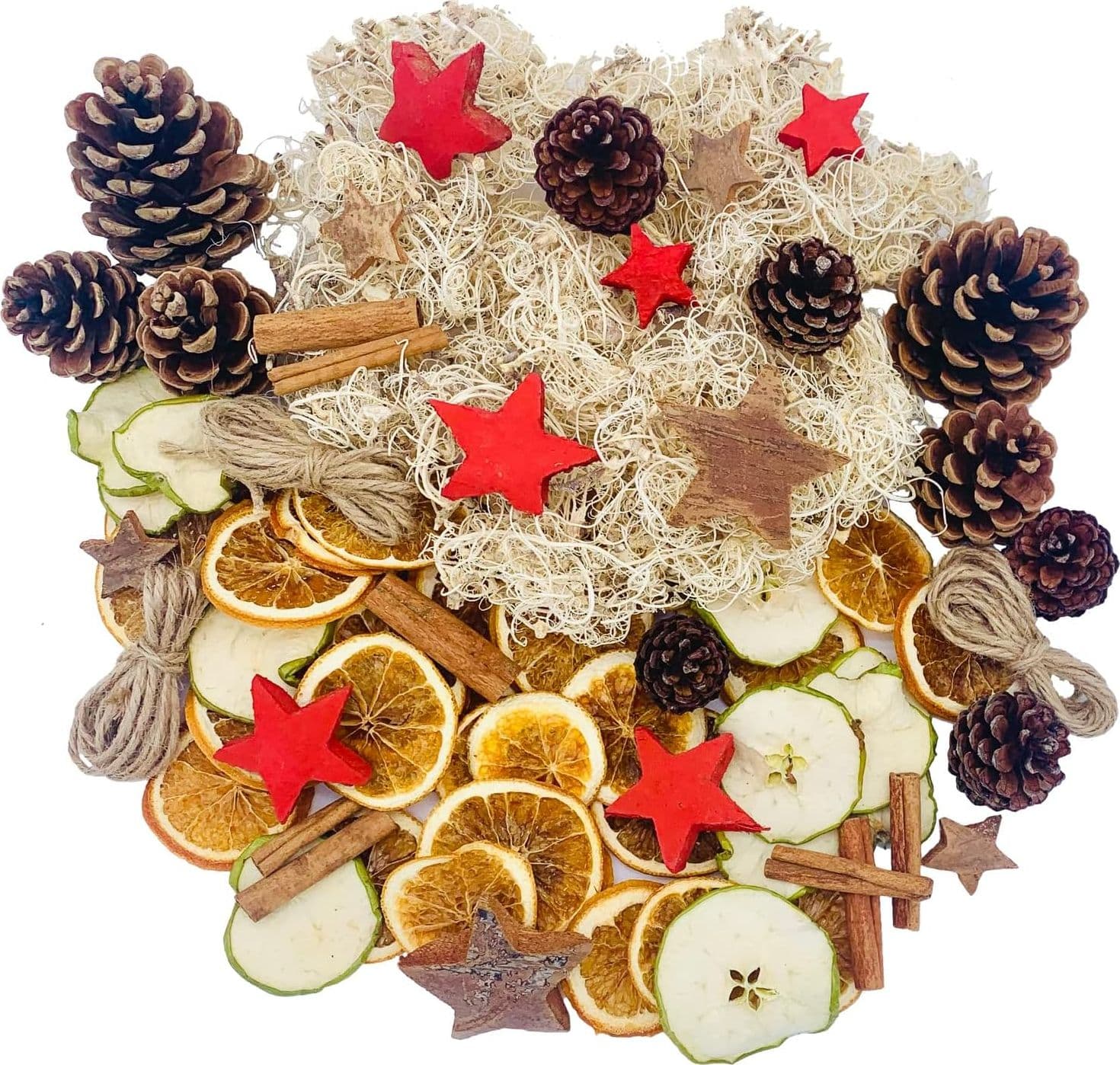 Potpourri di Fiori e Bacche all'arancia con stelle di cocco decorazione natalizia profumata per interno