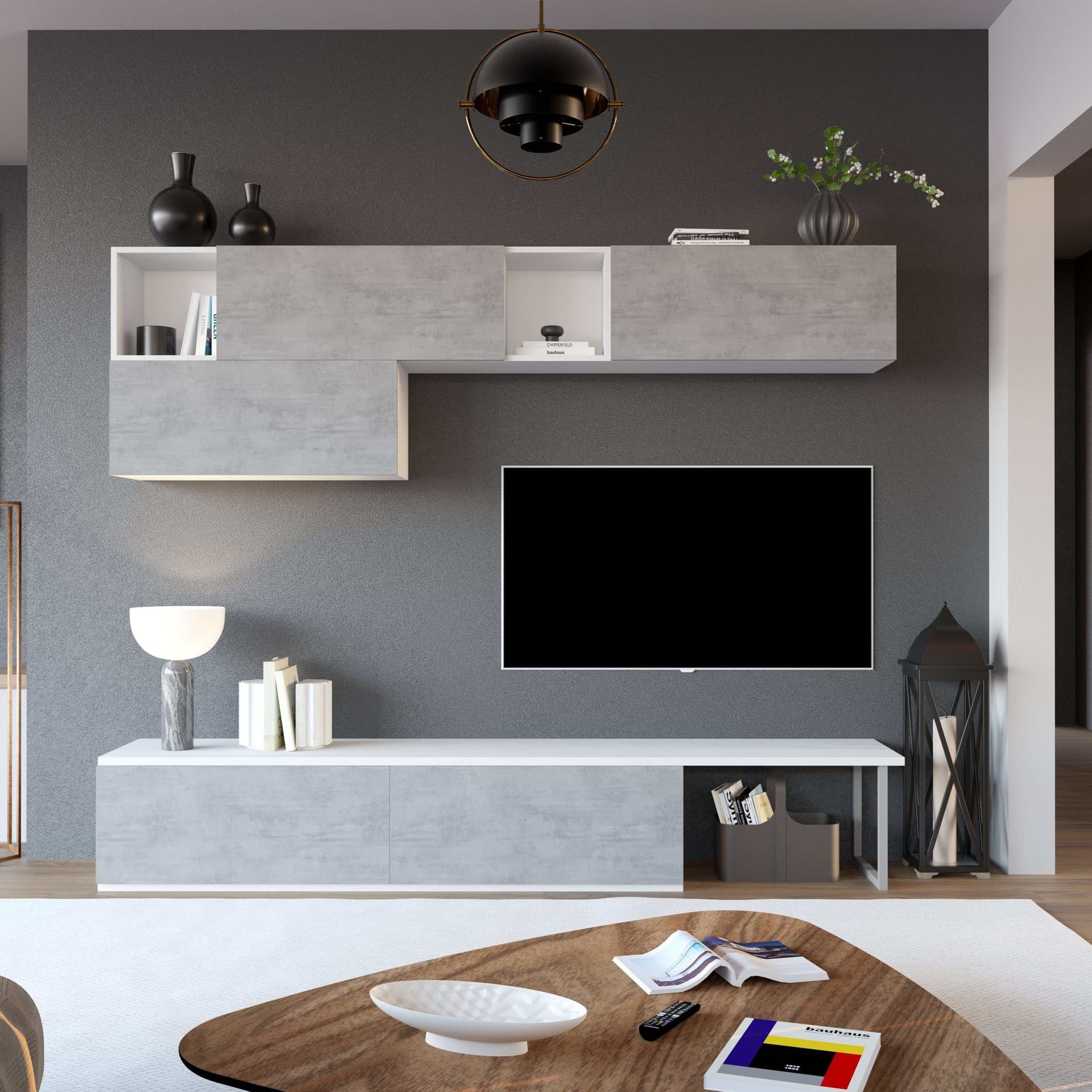 Composizione soggiorno ossido bianco e cemento - 200 x 247 x 45 cm - 2