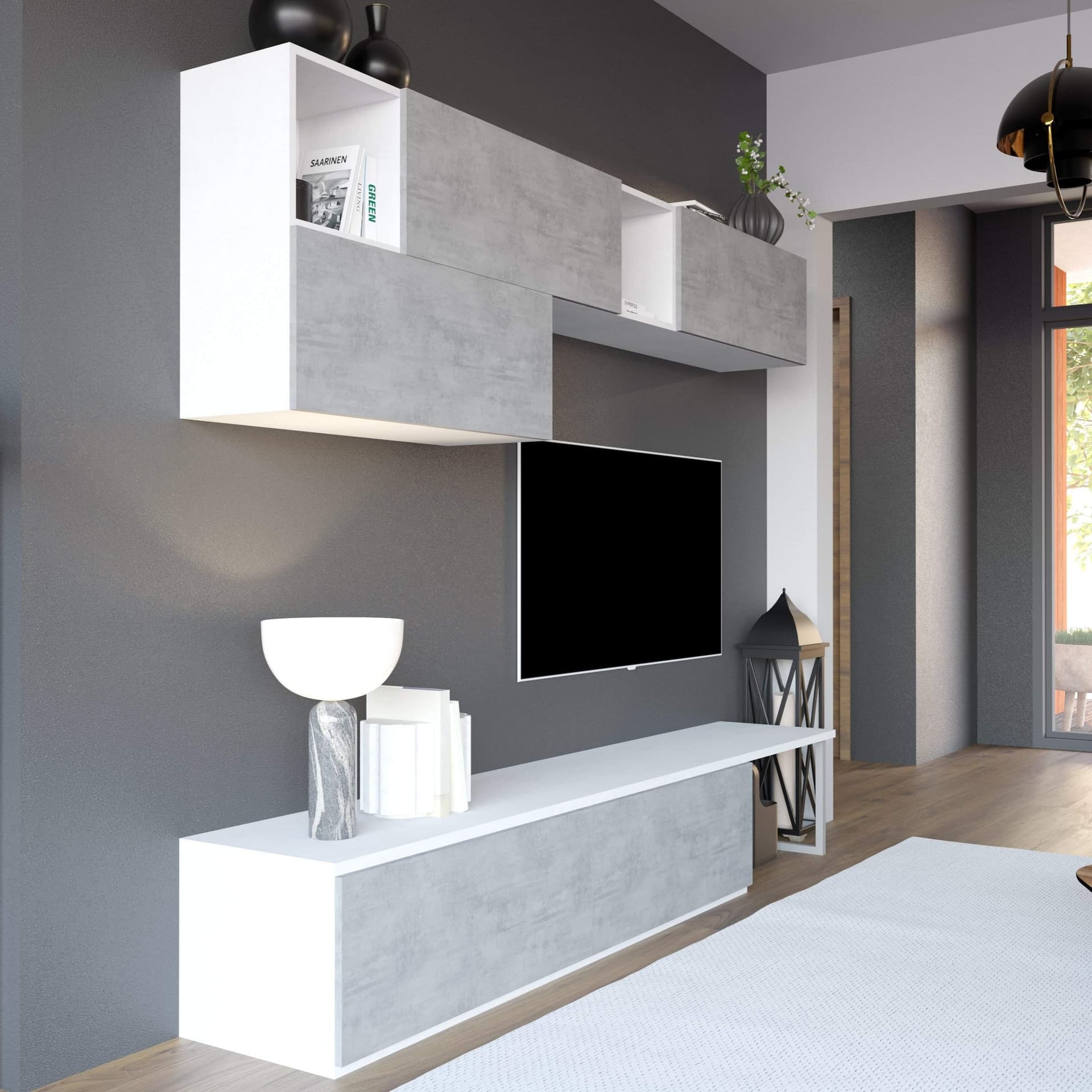 Composizione soggiorno ossido bianco e cemento - 200 x 247 x 45 cm - 3