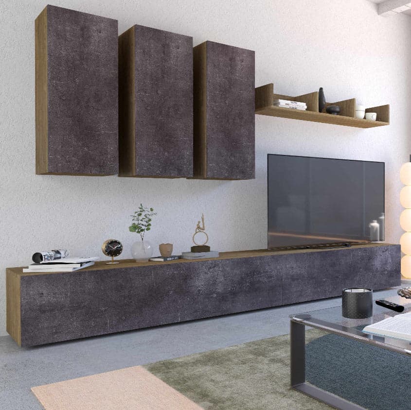 Composizione soggiorno noce stelvio e ossido nero - 183 x 282 x 45 cm - 2