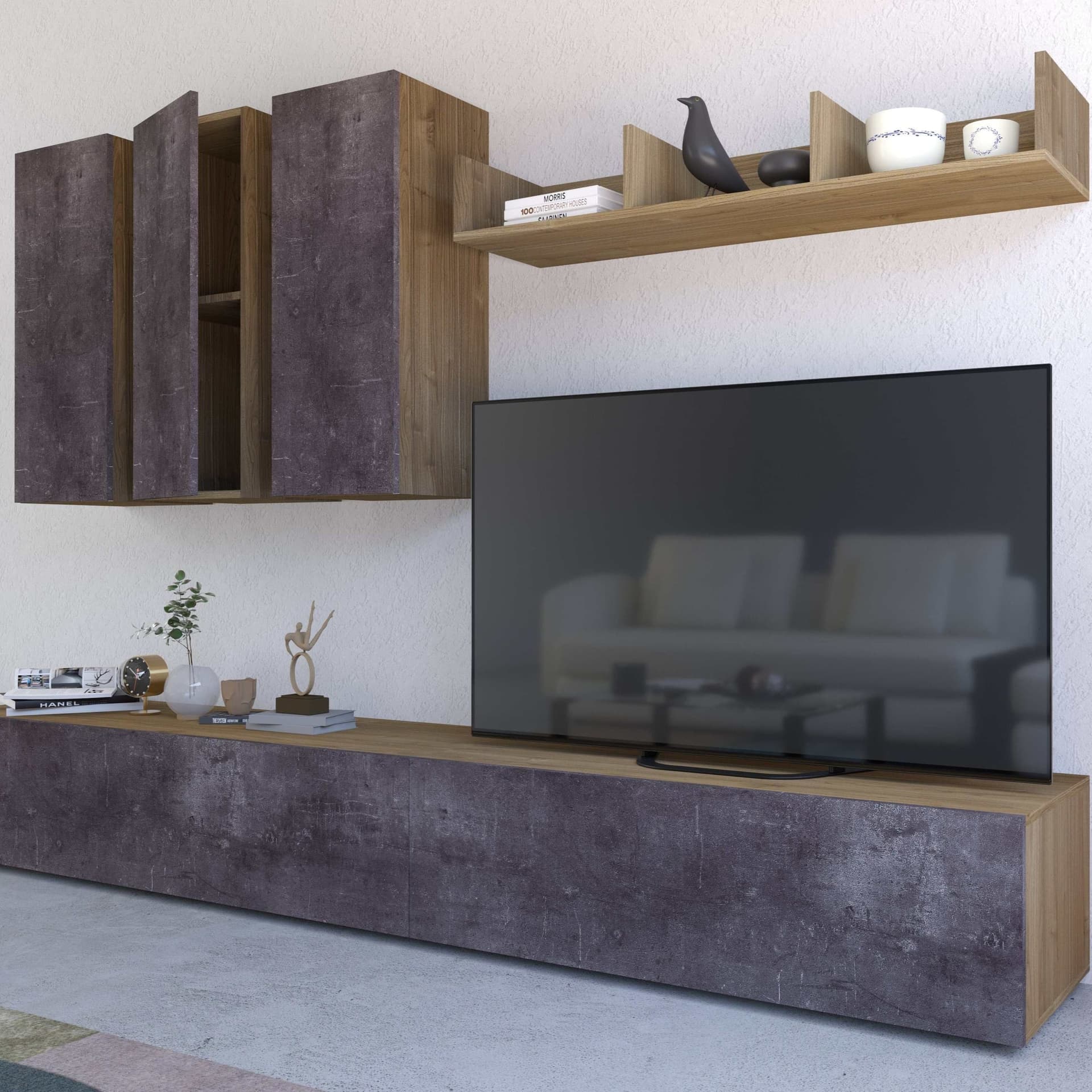 Composizione soggiorno noce stelvio e ossido nero - 183 x 282 x 45 cm - 3