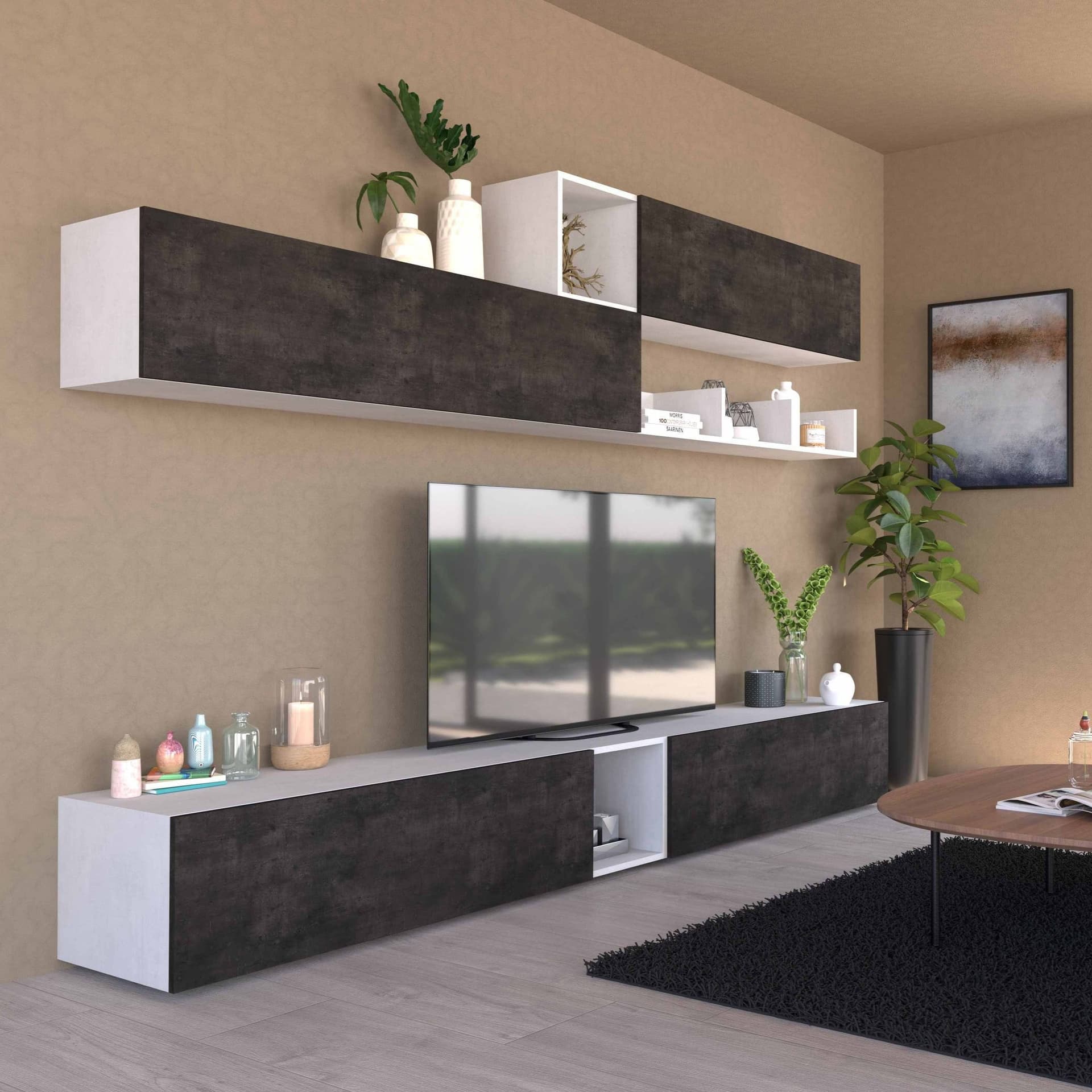 Composizione soggiorno ossido bianco e ossido nero - 202 x 282 x 45 cm - 2