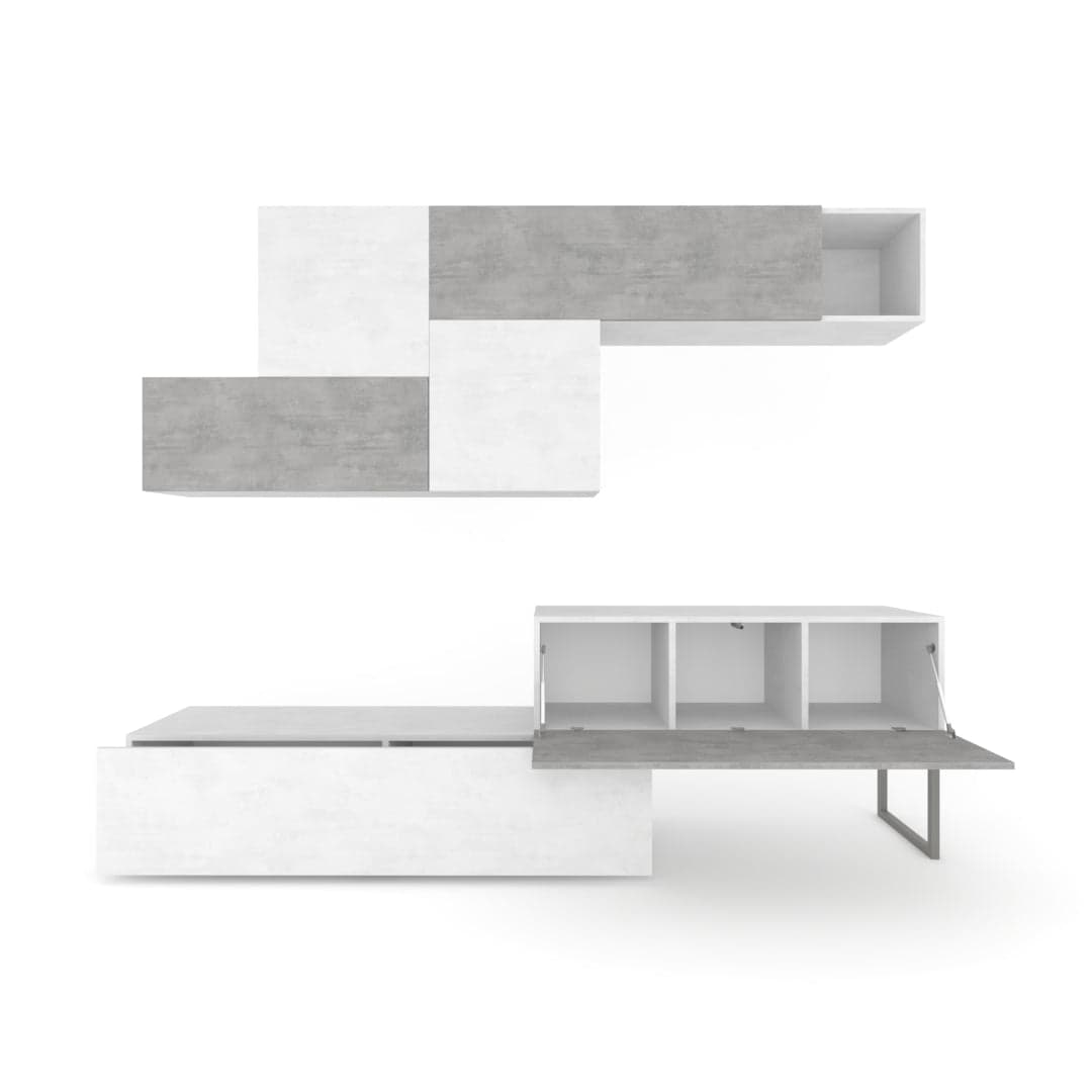 Composizione soggiorno ossido bianco e cemento - 202 x 247 x 45 cm - 2