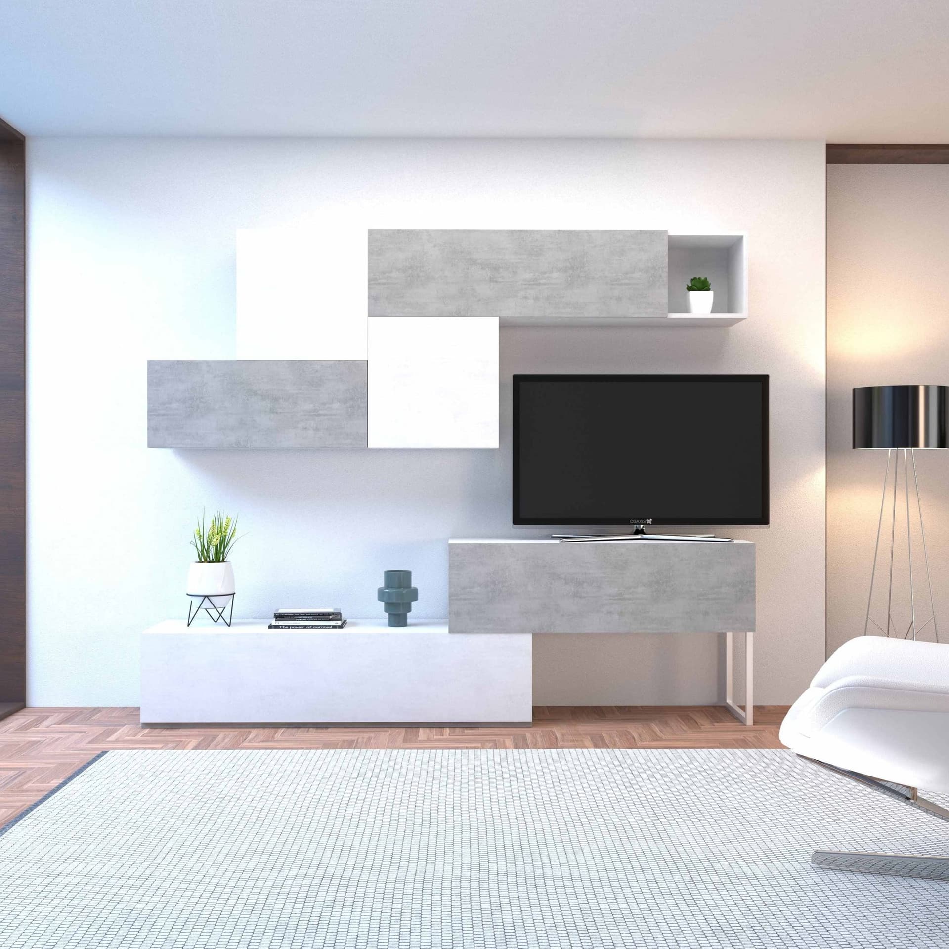 Composizione soggiorno ossido bianco e cemento - 202 x 247 x 45 cm - 3