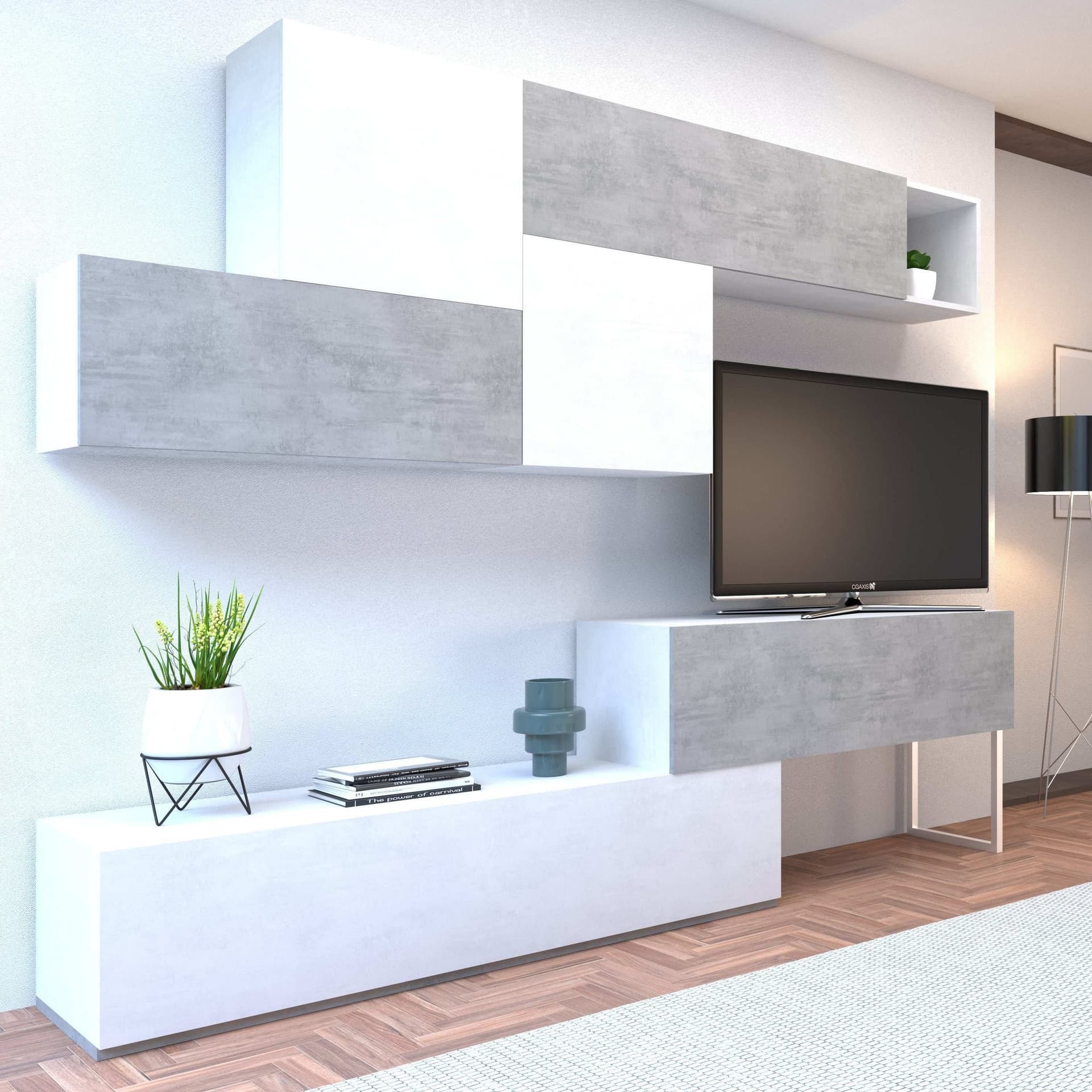 Composizione soggiorno ossido bianco e cemento - 202 x 247 x 45 cm - 4