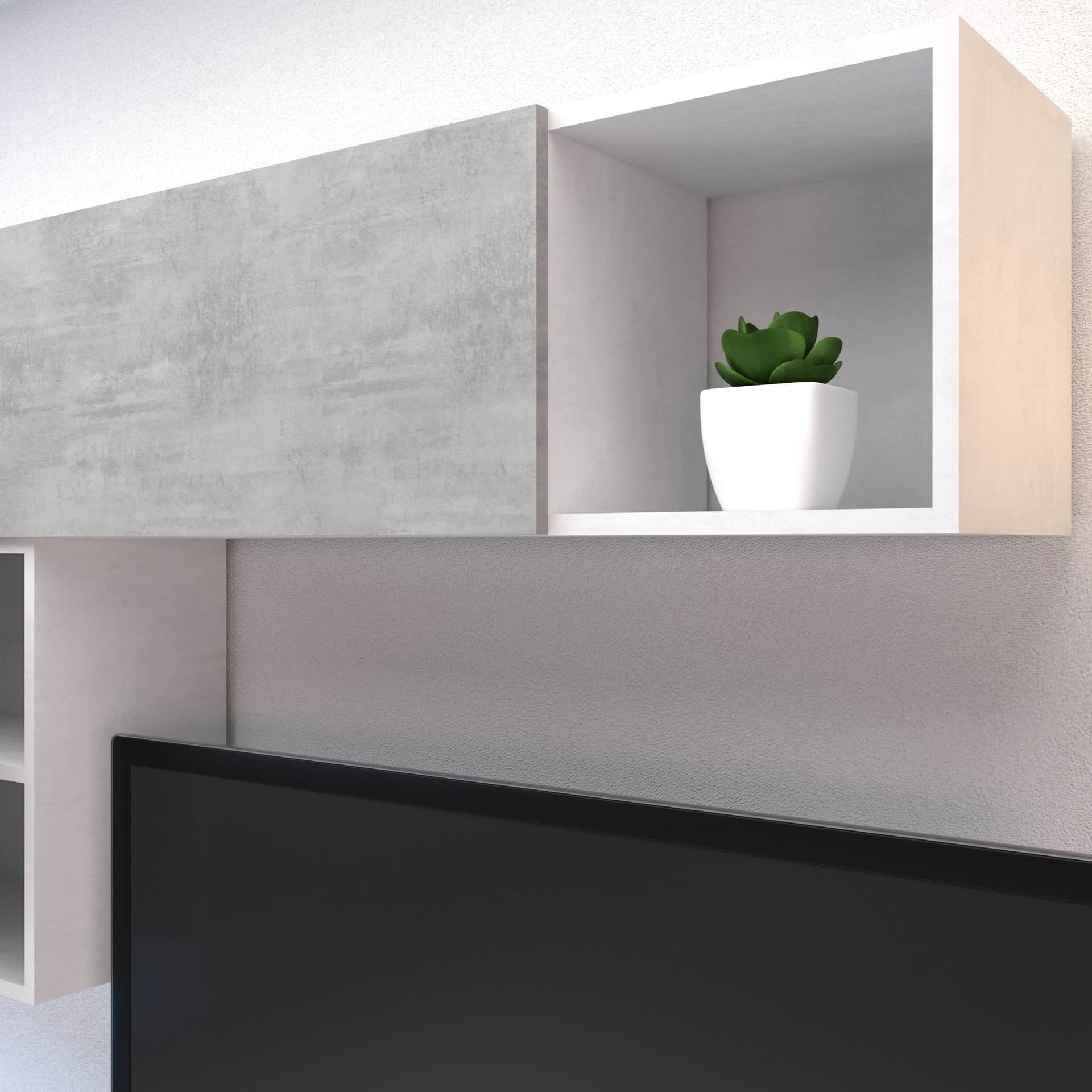 Composizione soggiorno ossido bianco e cemento - 202 x 247 x 45 cm - 6