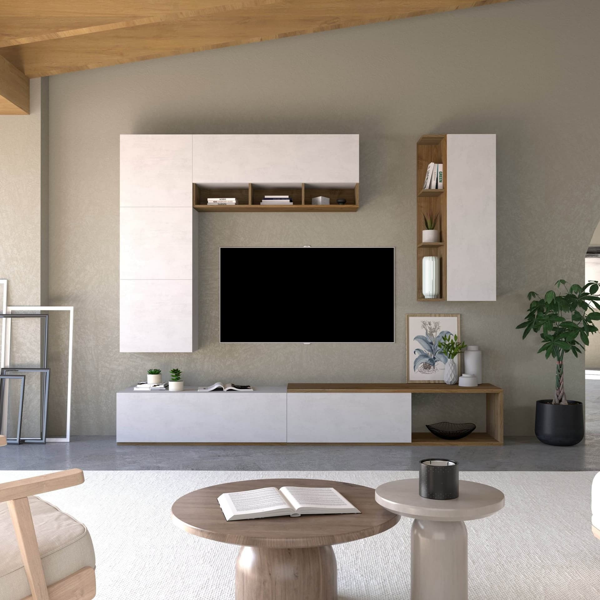 Composizione soggiorno noce stelvio e ossido bianco - 230 x 282 x 45 cm - 2