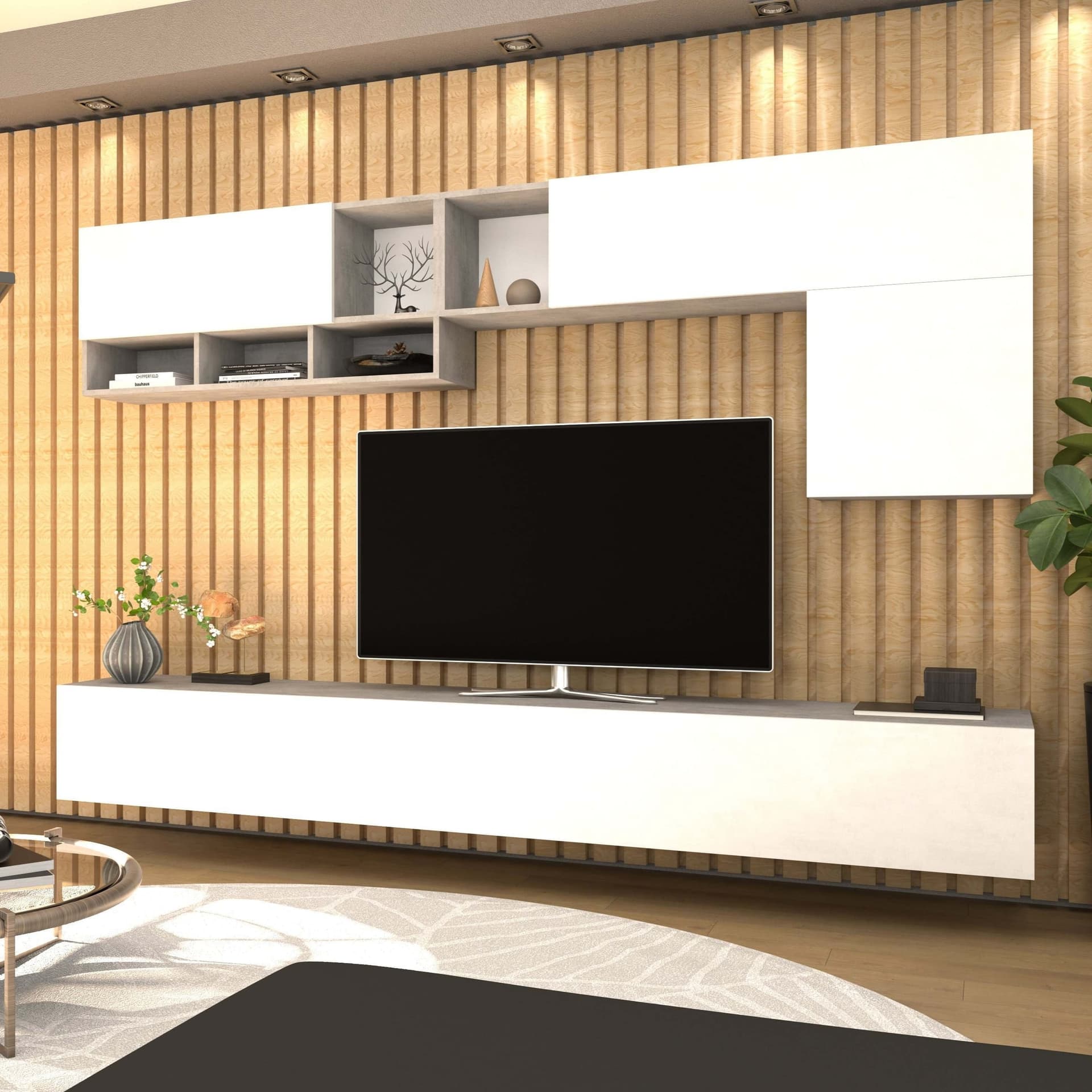 Composizione soggiorno moderna cemento e ossido bianco - 200 x 282 x 45 cm - 2