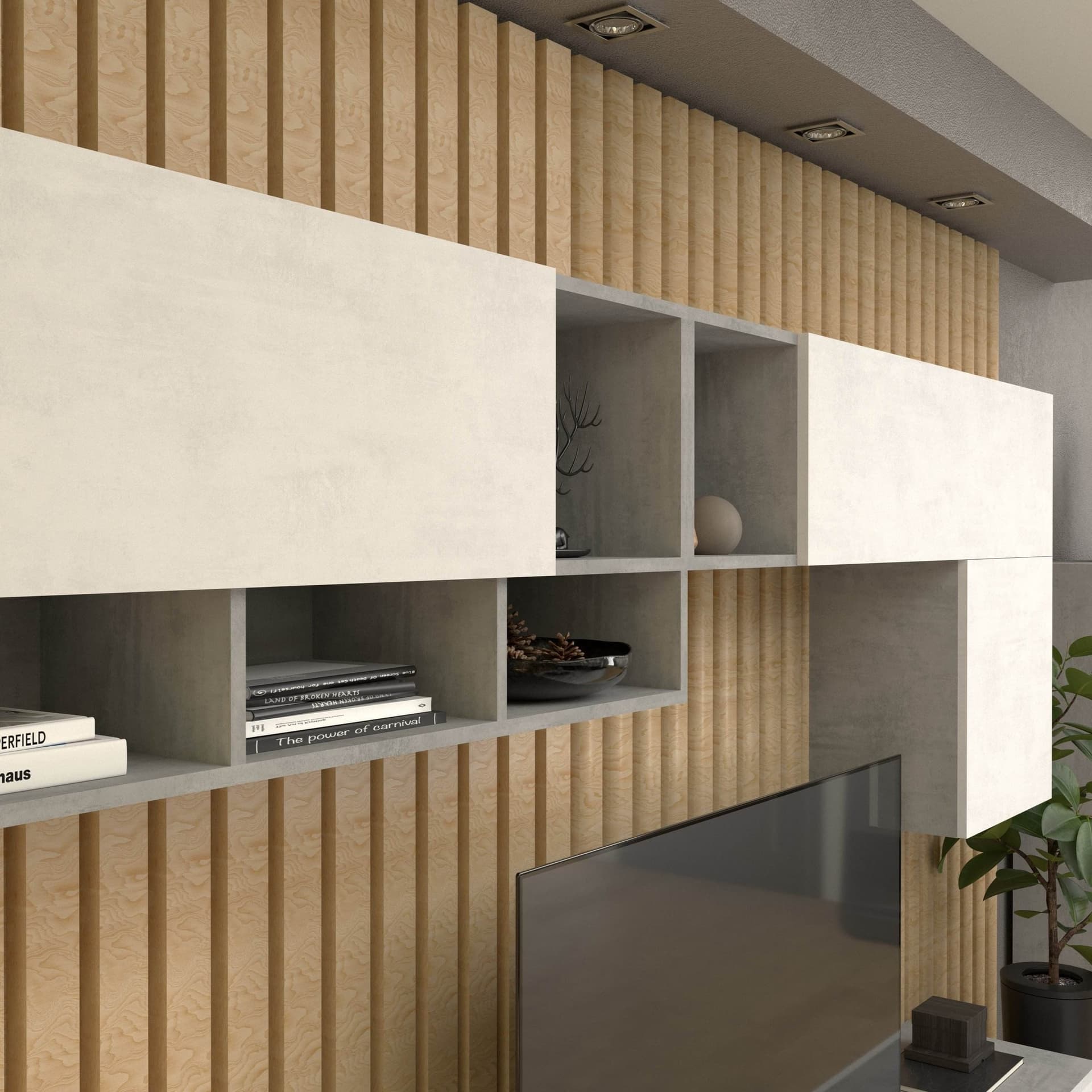 Composizione soggiorno moderna cemento e ossido bianco - 200 x 282 x 45 cm - 3