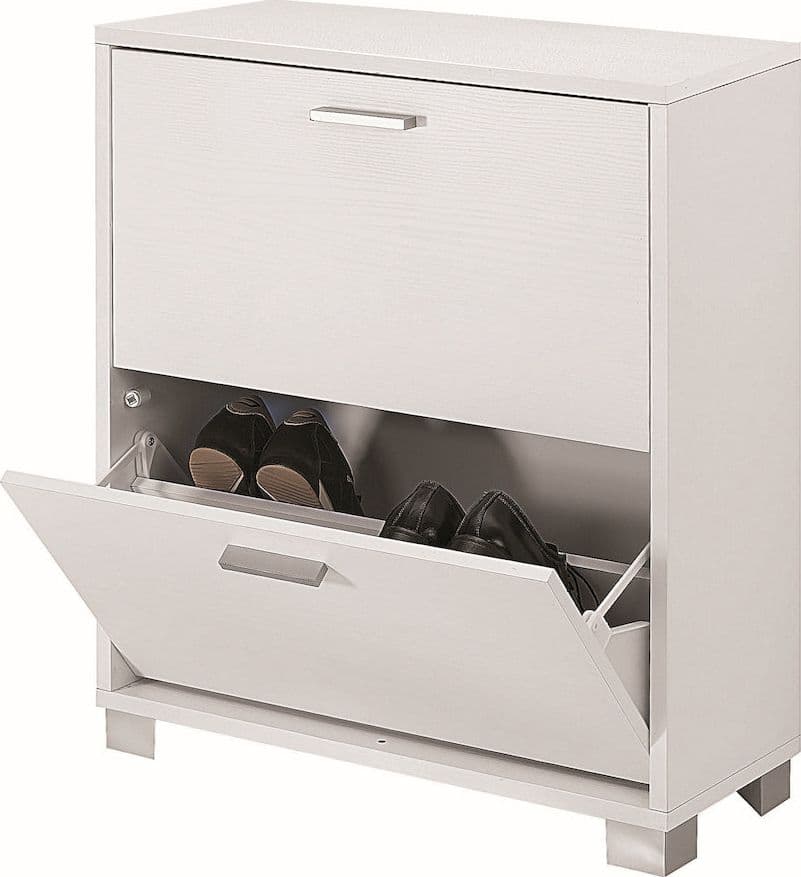 Scarpiera a due ante a ribalta a doppia profondità - 80 x 70 x 29 cm – Bianco fiammato, Bianco fiammato