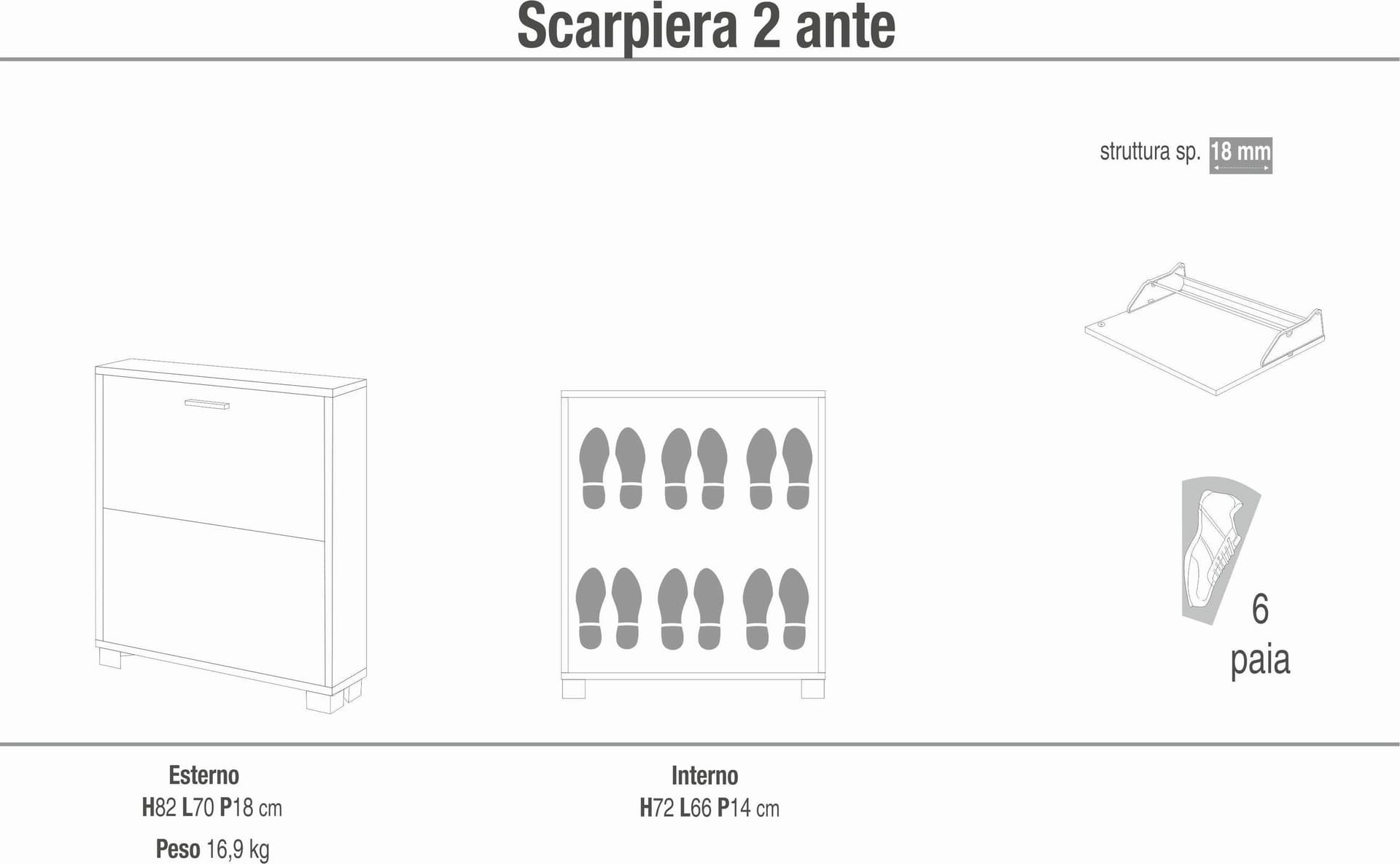 Scarpiera a due ante a ribalta dal design compatto - 80 x 70 x 18 cm - 19