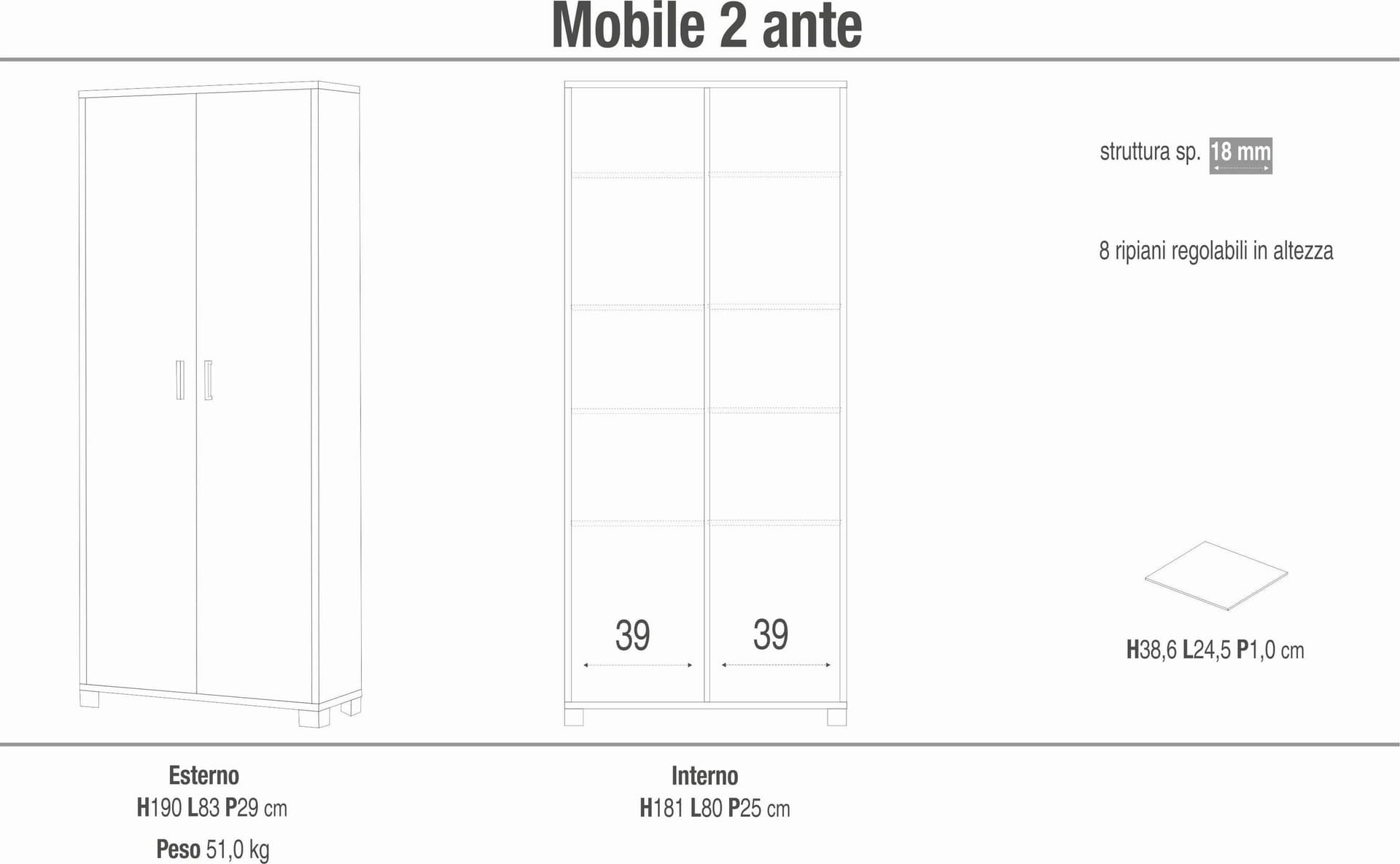Mobile a due ante portascarpe con ripiani e specchio - 190 x 83 x 29 cm - 8