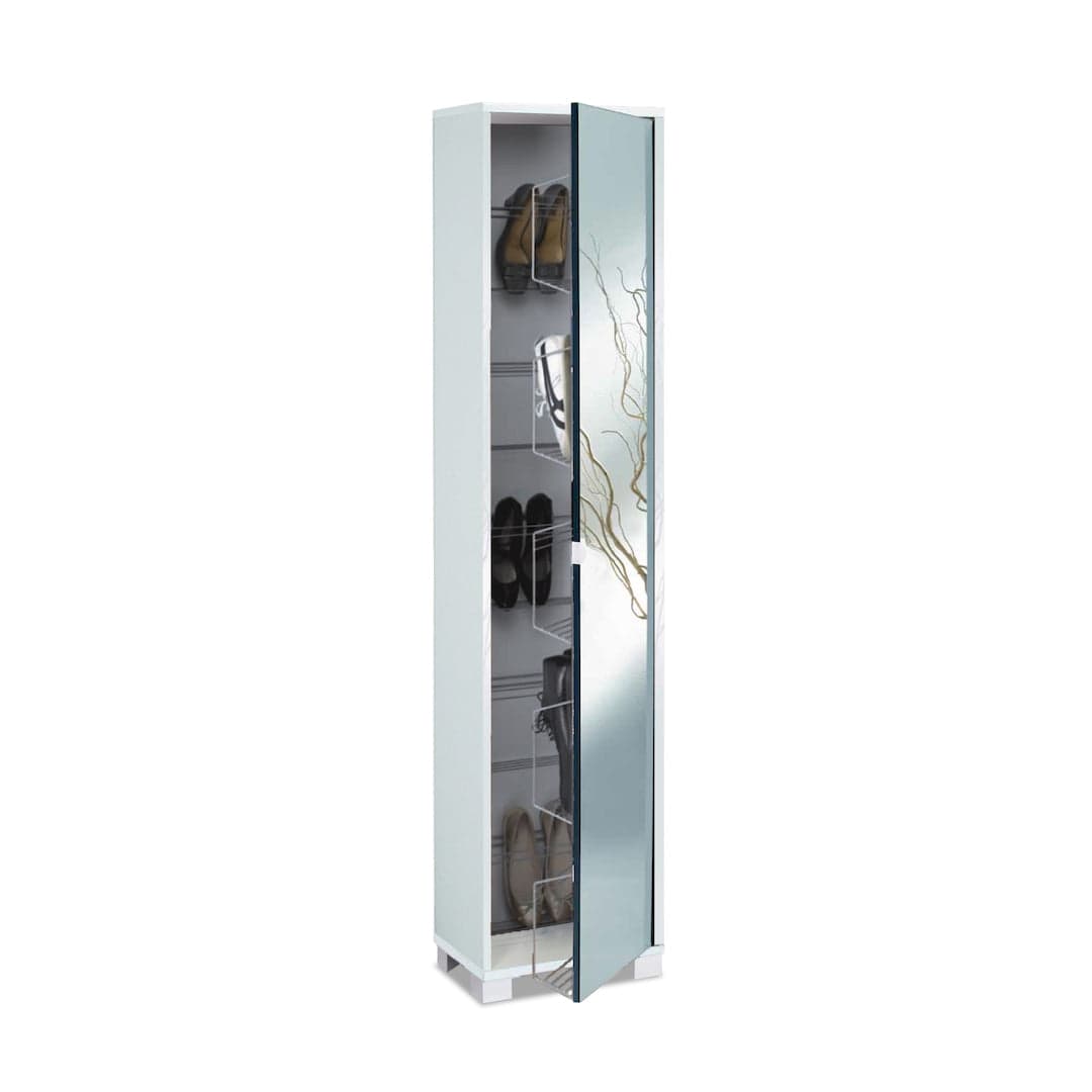 Colonna portascarpe 1 anta con specchio e griglie interne - 190 x 43 x 29 cm - 9
