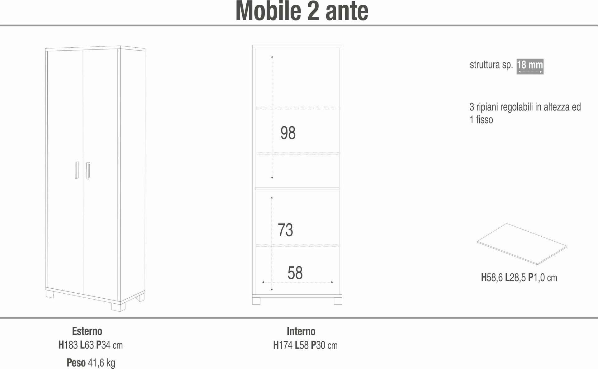 Mobile portascope 2 ante con ripiani - 183 x 63 x 34 cm - 7