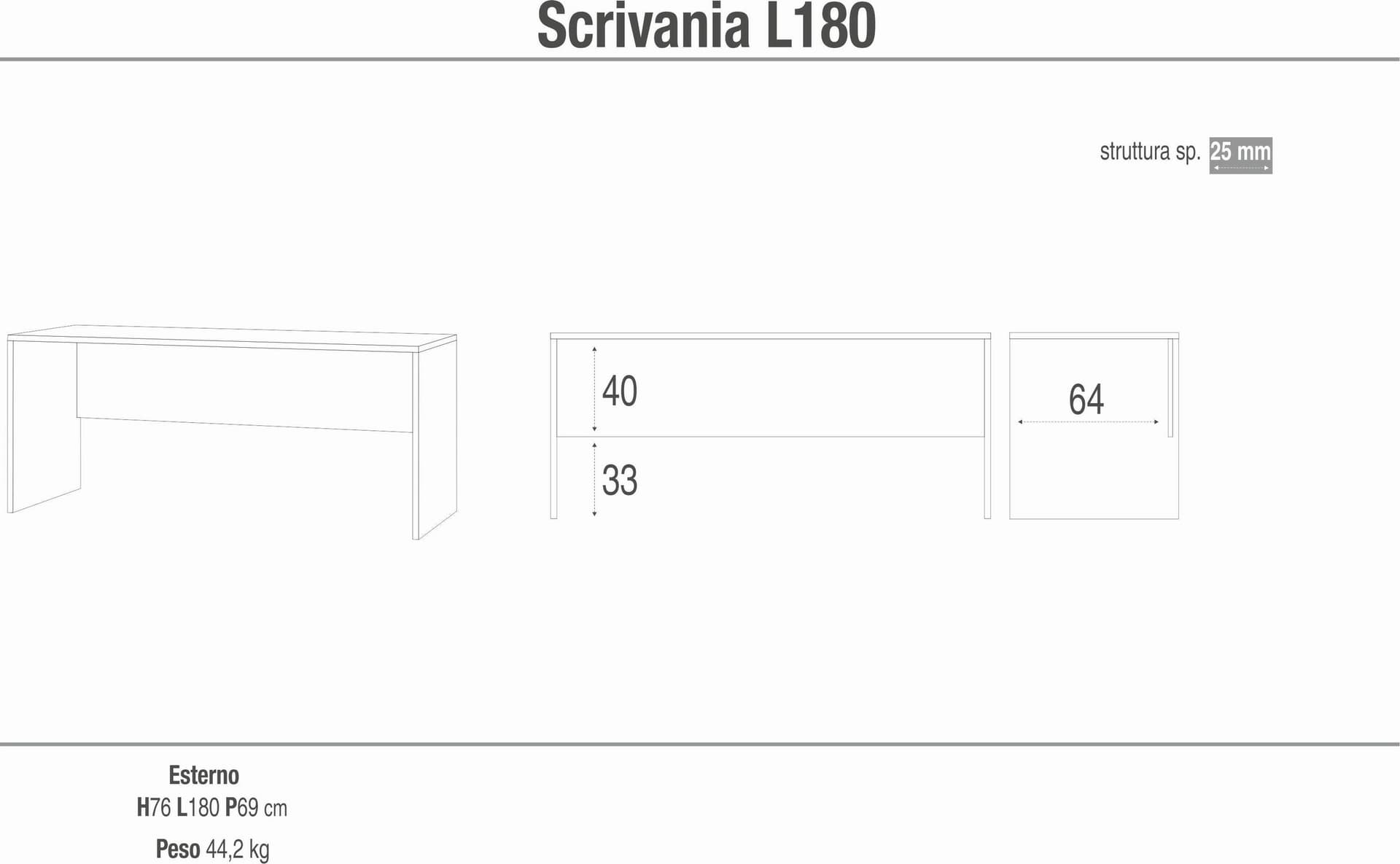Scrivania moderna con piano ad alta densità - 76 x 180 x 69 cm - 4