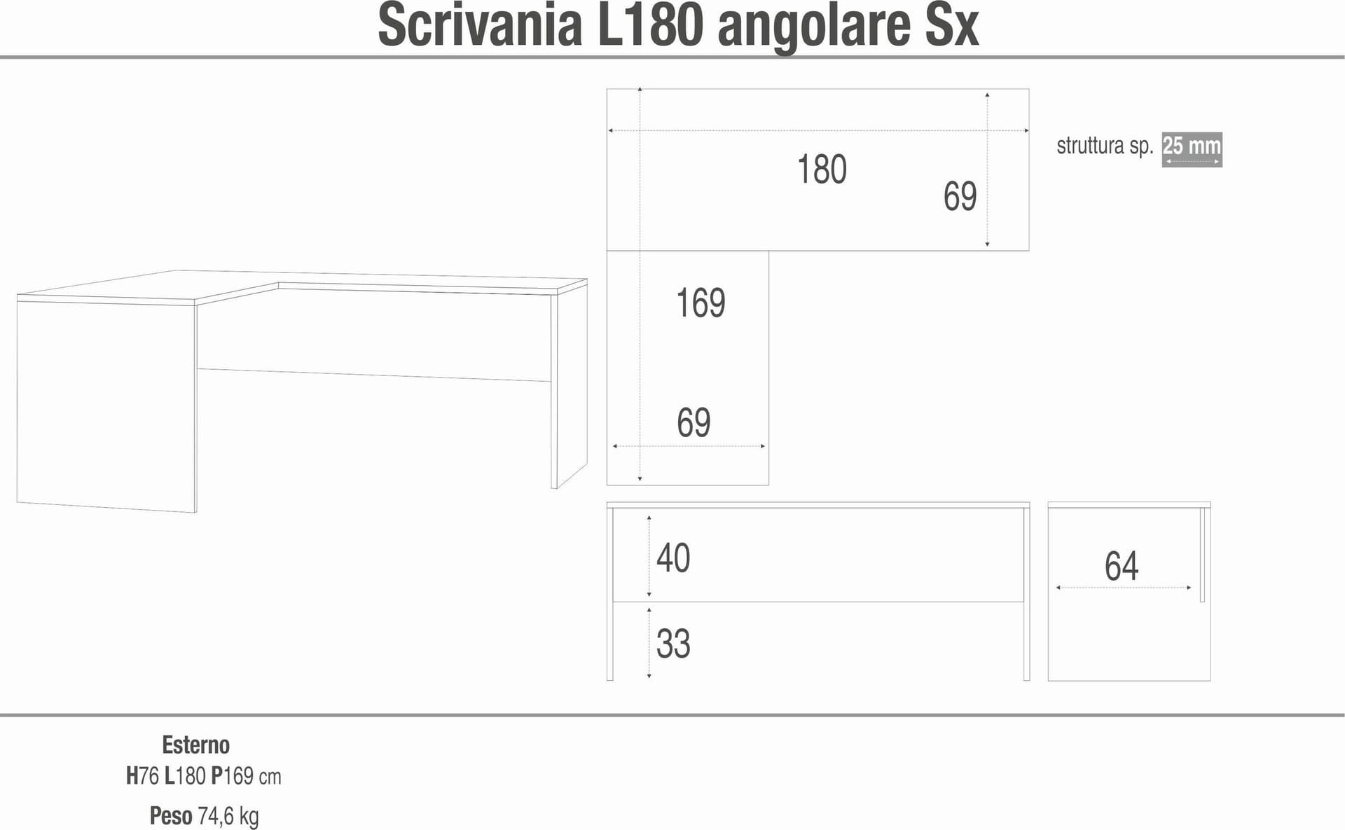 Scrivania angolare sinistra moderna - 76 x 180 x 169 cm - 4