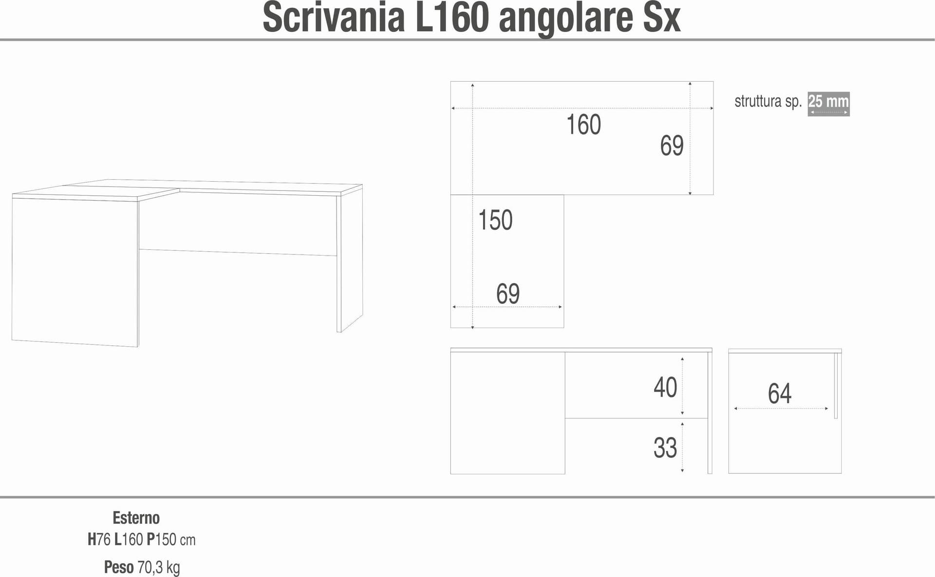 Scrivania angolare sinistra moderna - 76 x 160 x 150 cm - 4