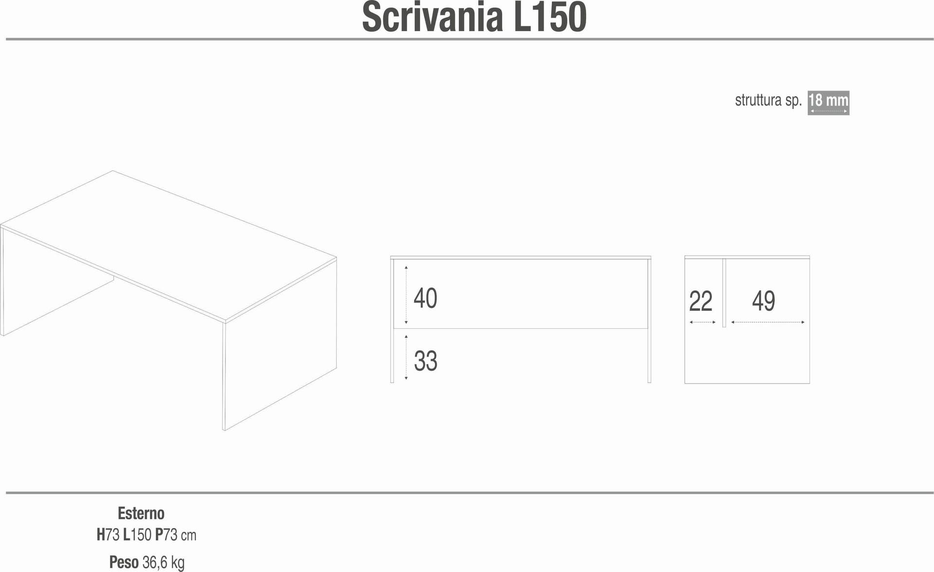 Scrivania moderna in truciolare nobilitato - 73 x 150 x 73 cm - 5
