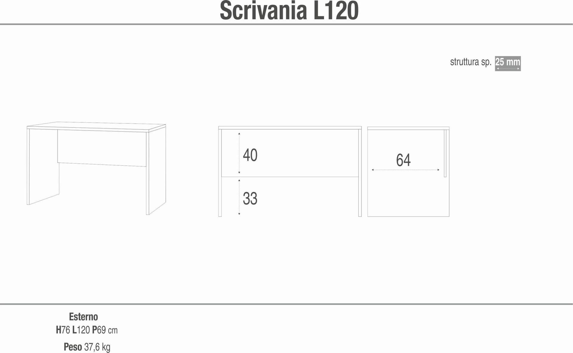 Scrivania moderna con piano ad alta densità - 76 x 120 x 69 cm - 4